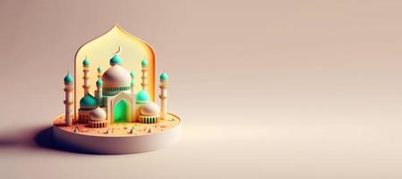 Mosque Illustration for Eid Ramadan Islmic Celebration Banner with Empty Space photo