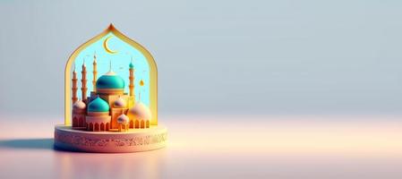 Digital 3D Illustration of Mosque for Ramadan Islmic Celebration Background with Copy Space photo