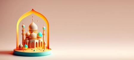 Digital 3D Illustration of Mosque for Eid Ramadan Islmic Celebration Background with Copy Space photo