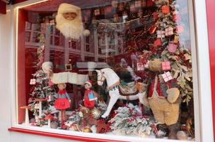 Moscow, Russia, 2022 - shop window with New Year decorations and Santa Claus photo