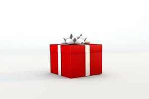 Simple red gift box and white ribbon. 3d render photo