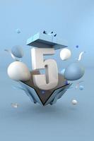 Blue number 5 a happy birthday concept. 3d render photo