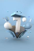 Blue number 7 a happy birthday concept. 3d render photo