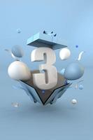 Blue number 3 a happy birthday concept. 3d render photo