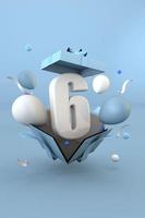 Blue number 6 a happy birthday concept. 3d render photo