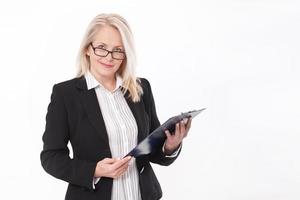 Attractive business woman in a suit isolated photo