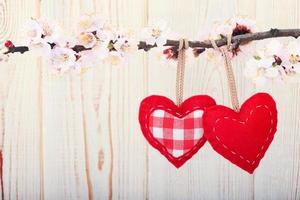 Wedding day love beautiful. Heart hanging on branch of tree photo