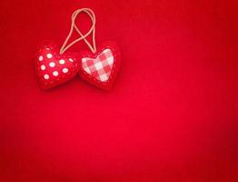 Love hearts on red texture background. Valentines day card concept. Heart for Valentines Day Background. photo