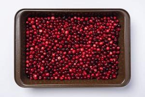 Ripe red cranberry berries, top view of cranberry berries in a bowl photo