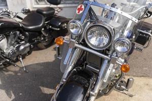 Motorcycle front view, motorcycle headlight, motorcycle front parts, shiny chrome photo