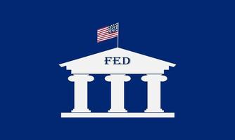 FED and Federal reserve bank - with a classicist building featuring a title on its gable wall, this institution serves as the central bank and national financial provider in the USA. Vector illustra