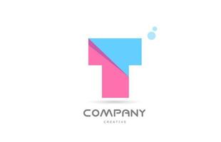T pink blue geometric alphabet letter logo icon. Creative template for company and business vector