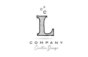 L icono del logotipo de la letra del alfabeto en blanco y negro con estilo de dibujos animados. plantilla de dibujos animados creativos para negocios y empresas vector