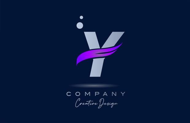 Y purple alphabet letter logo icon with pink swoosh. Creative template for business and company