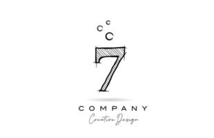 hand drawing number 7 logo icon design for company template. Creative logotype in pencil style vector