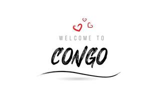 bienvenido a la tipografía de texto del país del congo con corazón de amor rojo y nombre negro vector