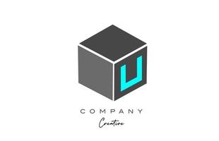 U grey cube letter alphabet letter logo icon in blue color. Creative design template for business and company vector