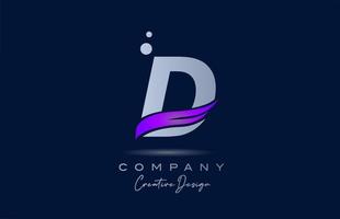 D purple alphabet letter logo icon with pink swoosh. Creative template for business and company vector