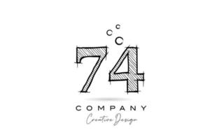 hand drawing number 74 logo icon design for company template. Creative logotype in pencil style vector