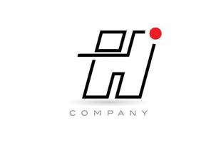 Simple H alphabet letter logo icon design with line and red dot. Creative template for company and business vector