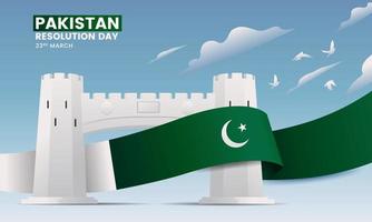 Banner Design Pakistan Resolution Day Gate With Long Flag Vector Illustration