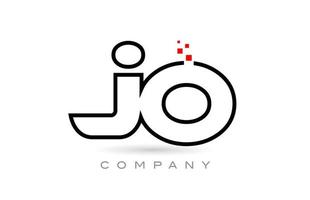 JO connected alphabet letter logo icon combination design with dots and red color. Creative template for company and business vector