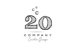 hand drawing number 20 logo icon design for company template. Creative logotype in pencil style vector