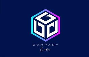 pink blue D three letter cube alphabet letter logo icon design with polygon design. Creative template for company and business vector