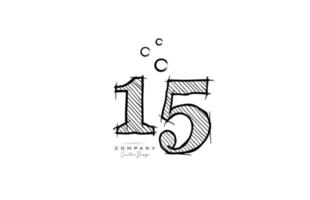 hand drawing number 15 logo icon design for company template. Creative logotype in pencil style vector