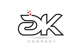 Diseño de combinación de icono de logotipo de letra del alfabeto conectado ak con puntos y color rojo. plantilla creativa para empresa y negocio vector