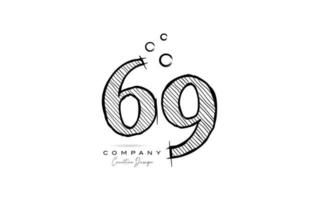 hand drawing number 69 logo icon design for company template. Creative logotype in pencil style vector