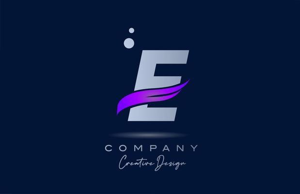 E purple alphabet letter logo icon with pink swoosh. Creative template for business and company