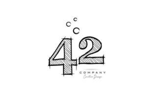 hand drawing number 42 logo icon design for company template. Creative logotype in pencil style vector