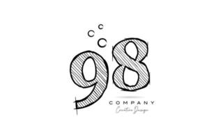 hand drawing number 98 logo icon design for company template. Creative logotype in pencil style vector