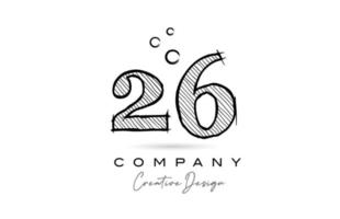 hand drawing number 26 logo icon design for company template. Creative logotype in pencil style vector