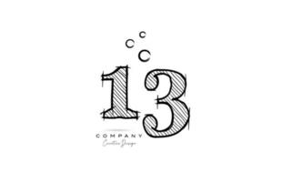 hand drawing number 13 logo icon design for company template. Creative logotype in pencil style vector