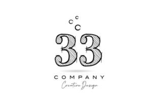 hand drawing number 33 logo icon design for company template. Creative logotype in pencil style vector