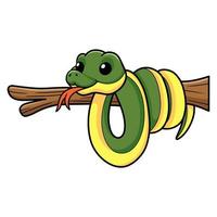 lindo, easten, corredor, serpiente, caricatura, en, rama de árbol vector