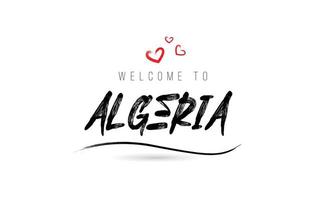 bienvenido a la tipografía de texto del país de argelia con corazón de amor rojo y nombre negro vector