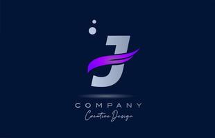 J purple alphabet letter logo icon with pink swoosh. Creative template for business and company vector