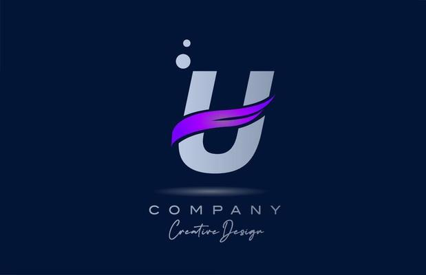 U purple alphabet letter logo icon with pink swoosh. Creative template for business and company