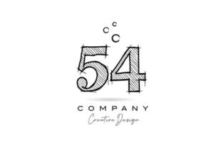 hand drawing number 54 logo icon design for company template. Creative logotype in pencil style vector