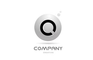 q Diseño de icono de logotipo de letra del alfabeto de esfera gris 3d con punto. plantilla creativa para negocios y empresas.