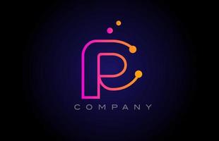 p punto línea alfabeto letra logo icono diseño. plantilla creativa para empresas y empresas en color amarillo rosa vector