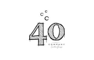 hand drawing number 40 logo icon design for company template. Creative logotype in pencil style vector