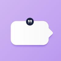 3D speech bubble with quotes icons on a purple background. Minimal blank 3d chat boxes sign. 3d and shadow vector illustration.