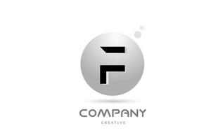 F 3d grey sphere alphabet letter logo icon design with dot. Creative template for business and company vector