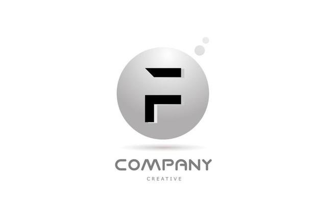 F 3d grey sphere alphabet letter logo icon design with dot. Creative template for business and company