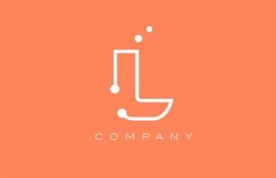 L orange white dot line alphabet letter logo icon design. Creative template for business and company vector