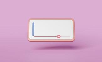 3d social media with mobile phone, smartphone, play bar icons isolated on pink background. online social, communication applications, minimal template concept, 3d render illustration photo